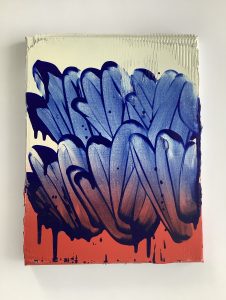 ‘Ultramarine, White, Red’ Oil and spray paint on canvas 10.2 x 7.9 inches 26 x 20 cms
