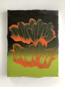 ‘Orange, black, green’ 2023, oil on canvas 26x20 cms